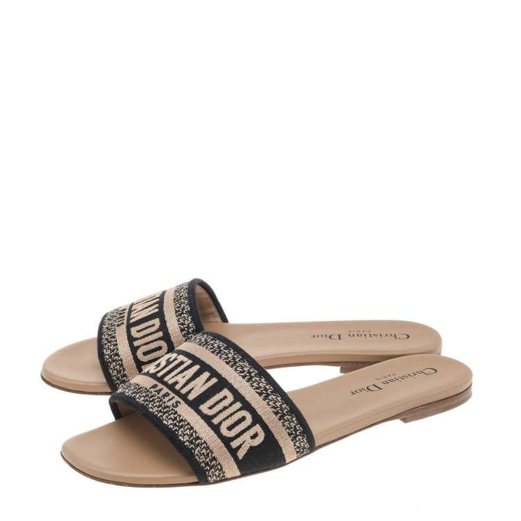 Pre Owned Dior Beige/Blue Canvas Dway Flats Size 38.5