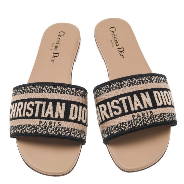 Pre Owned Dior Beige/Blue Canvas Dway Flats Size 38.5