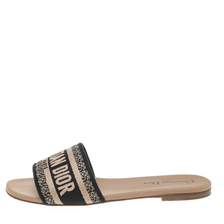 Pre Owned Dior Beige/Blue Canvas Dway Flats Size 38.5