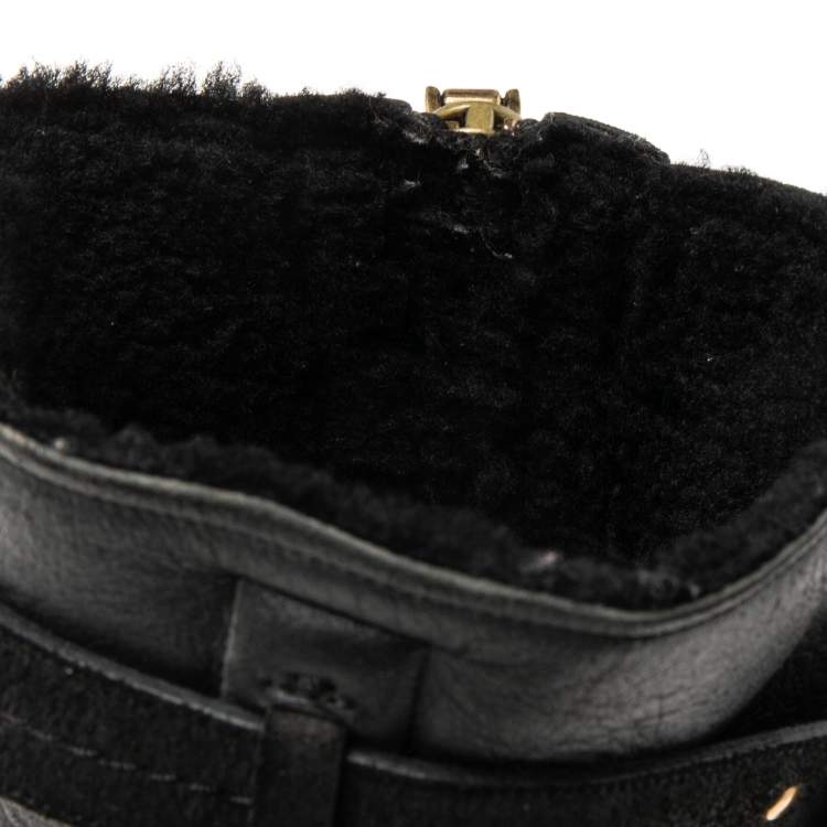 Pre Owned Dior Black Nubuck and Leather Buckle Strap Detail Mid-Calf Boots Size 40