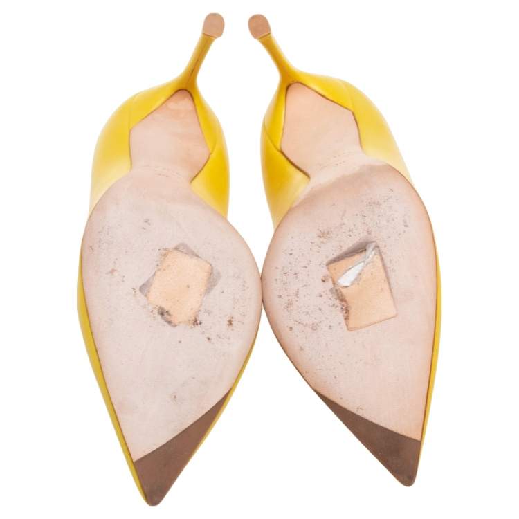 Pre Owned Dior Yellow Leather Cherie Pointed Toe Pumps Size 36
