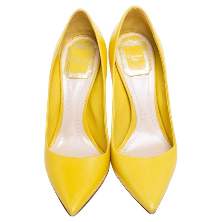 Pre Owned Dior Yellow Leather Cherie Pointed Toe Pumps Size 36