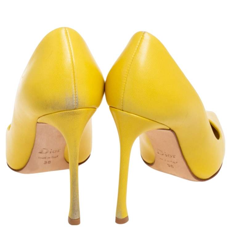 Pre Owned Dior Yellow Leather Cherie Pointed Toe Pumps Size 36