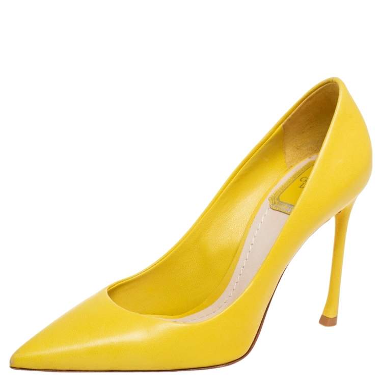 Pre Owned Dior Yellow Leather Cherie Pointed Toe Pumps Size 36