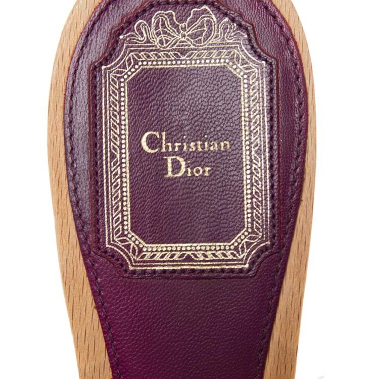 Pre Owned Dior Purple Patent And Leather Wooden Clog Slide Sandals Size 38.5