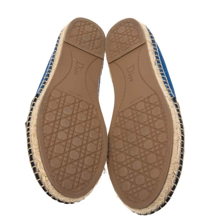 Pre Owned Dior Navy Blue/Black Canvas Embellished Espadrille Flats Size 40