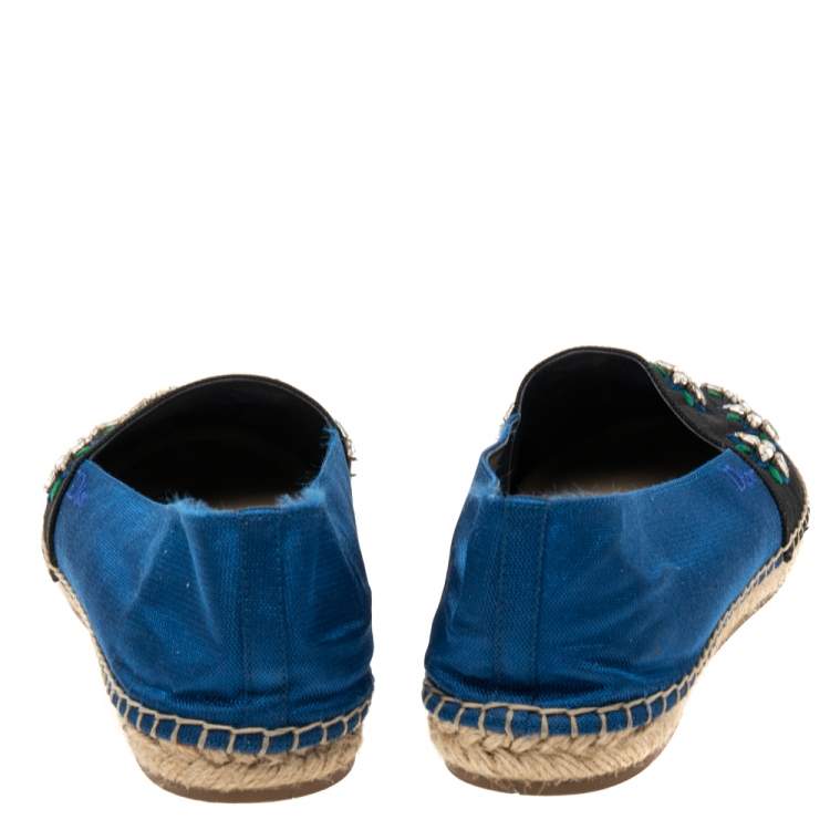 Pre Owned Dior Navy Blue/Black Canvas Embellished Espadrille Flats Size 40