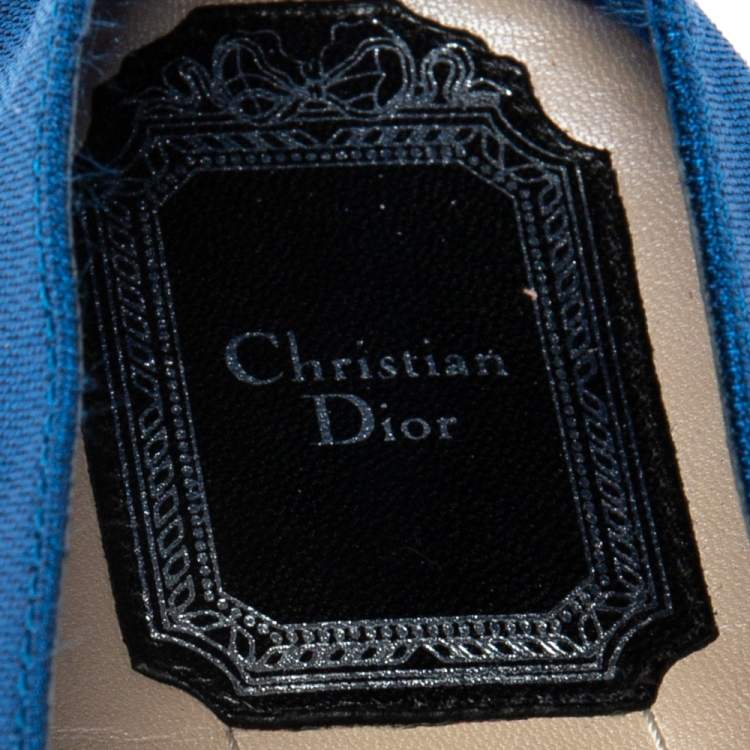 Pre Owned Dior Navy Blue/Black Canvas Embellished Espadrille Flats Size 40