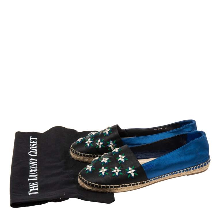 Pre Owned Dior Navy Blue/Black Canvas Embellished Espadrille Flats Size 40