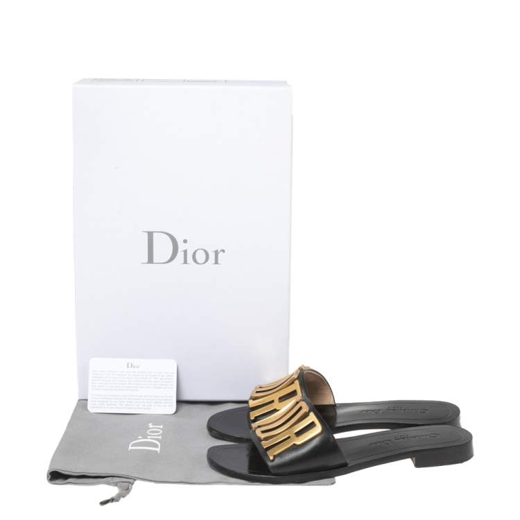 Pre Owned Dior Black Leather Revolution Logo Flat Slides Size 36