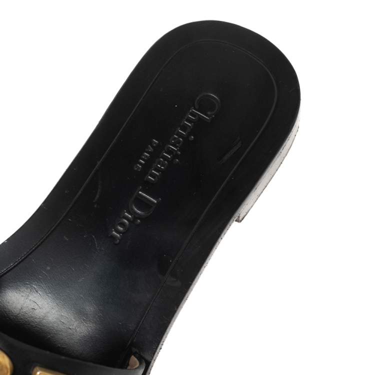 Pre Owned Dior Black Leather Revolution Logo Flat Slides Size 36