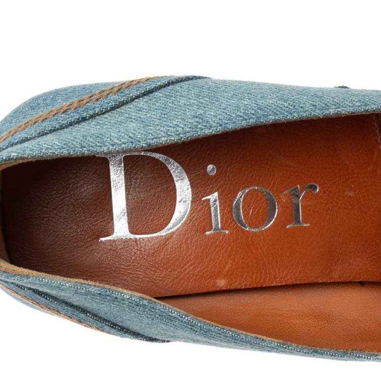 Pre Owned Dior Blue/Tan Denim And Leather CD Logo Pumps Size 38 