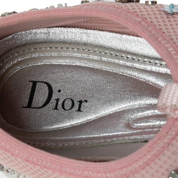 Pre Owned Dior Pink Sequins Embellished Mesh Fusion Slip-on Sneakers Size 35.5