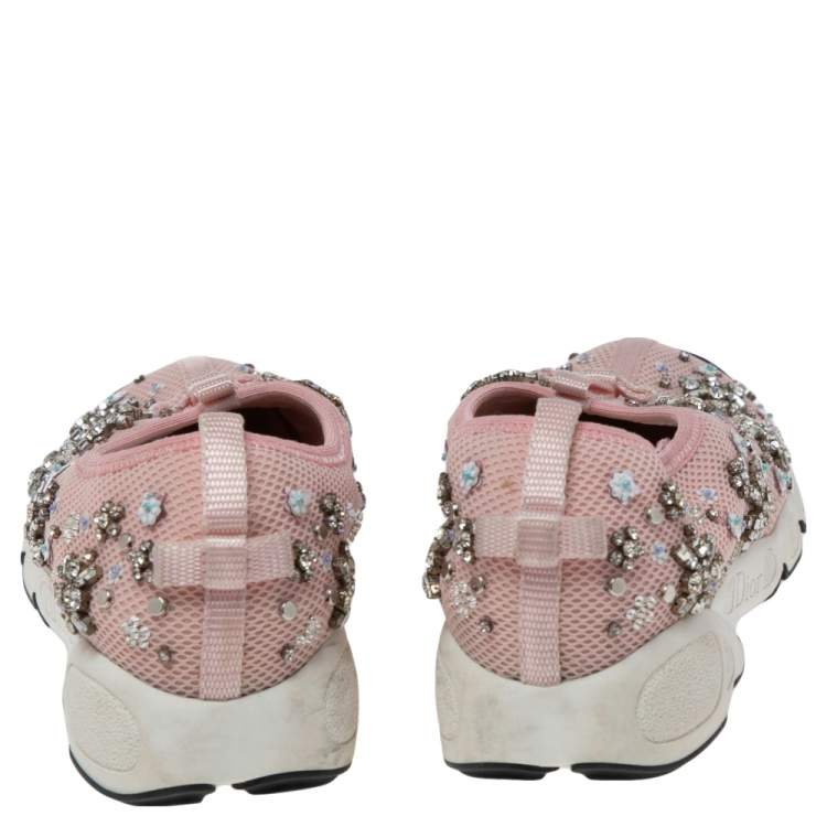 Pre Owned Dior Pink Sequins Embellished Mesh Fusion Slip-on Sneakers Size 35.5