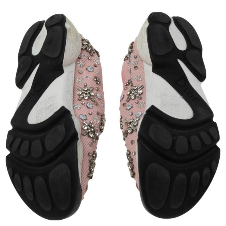 Pre Owned Dior Pink Sequins Embellished Mesh Fusion Slip-on Sneakers Size 35.5
