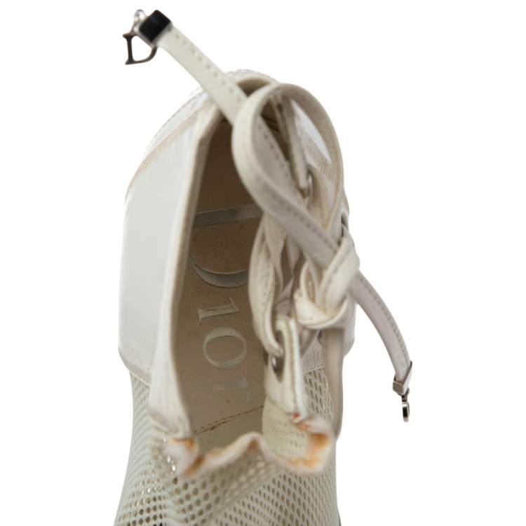 Pre Owned Dior White Net And Leather Lace Up  Ankle Boots Size 35