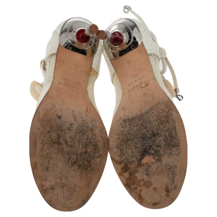 Pre Owned Dior White Net And Leather Lace Up  Ankle Boots Size 35