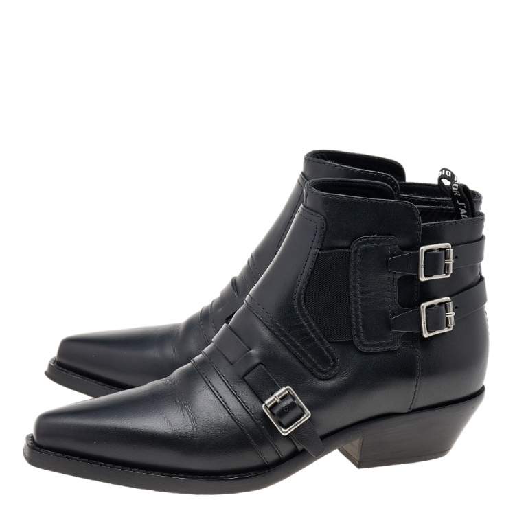 Pre Owned Dior Black Leather Dior Saddle Ankle Boots Size 38.5