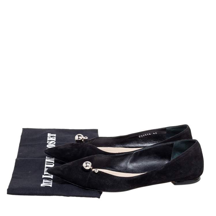 Pre Owned Dior Black Suede Embellished Pointed Toe Flats Size 40