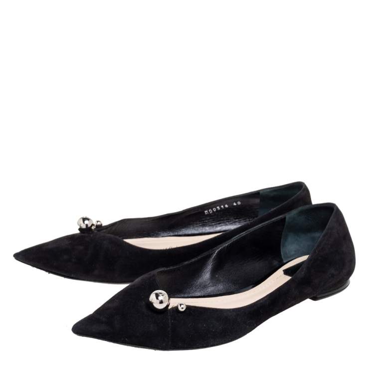 Pre Owned Dior Black Suede Embellished Pointed Toe Flats Size 40