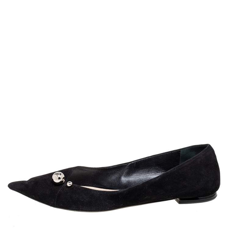 Pre Owned Dior Black Suede Embellished Pointed Toe Flats Size 40
