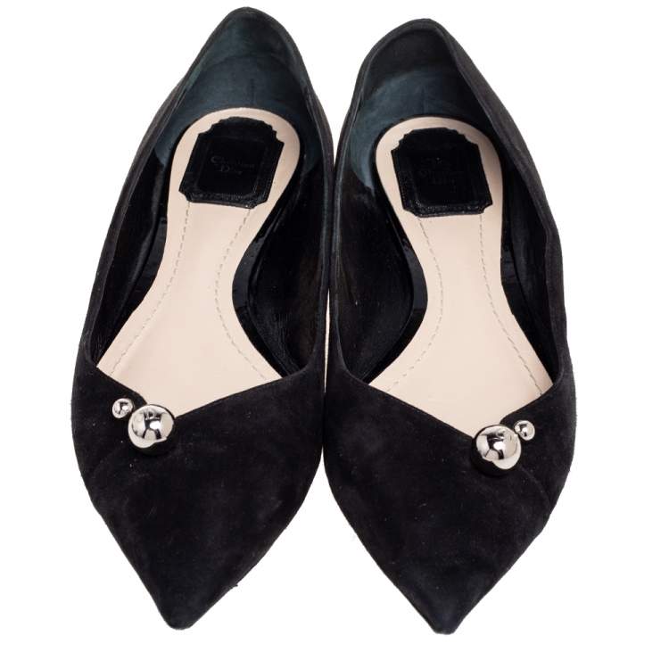 Pre Owned Dior Black Suede Embellished Pointed Toe Flats Size 40