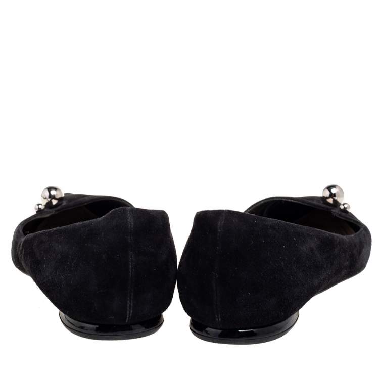 Pre Owned Dior Black Suede Embellished Pointed Toe Flats Size 40