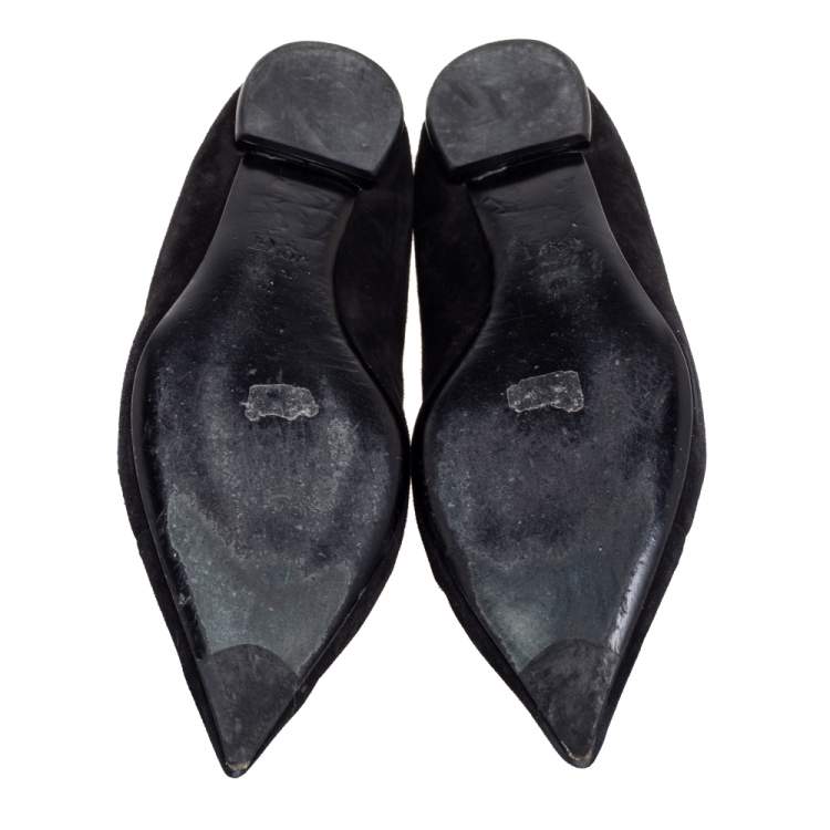 Pre Owned Dior Black Suede Embellished Pointed Toe Flats Size 40