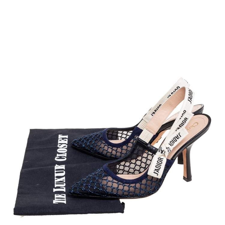 Pre Owned Dior Blue Mesh And Suede J'adior Pointed Toe Slingback Sandals Size 36