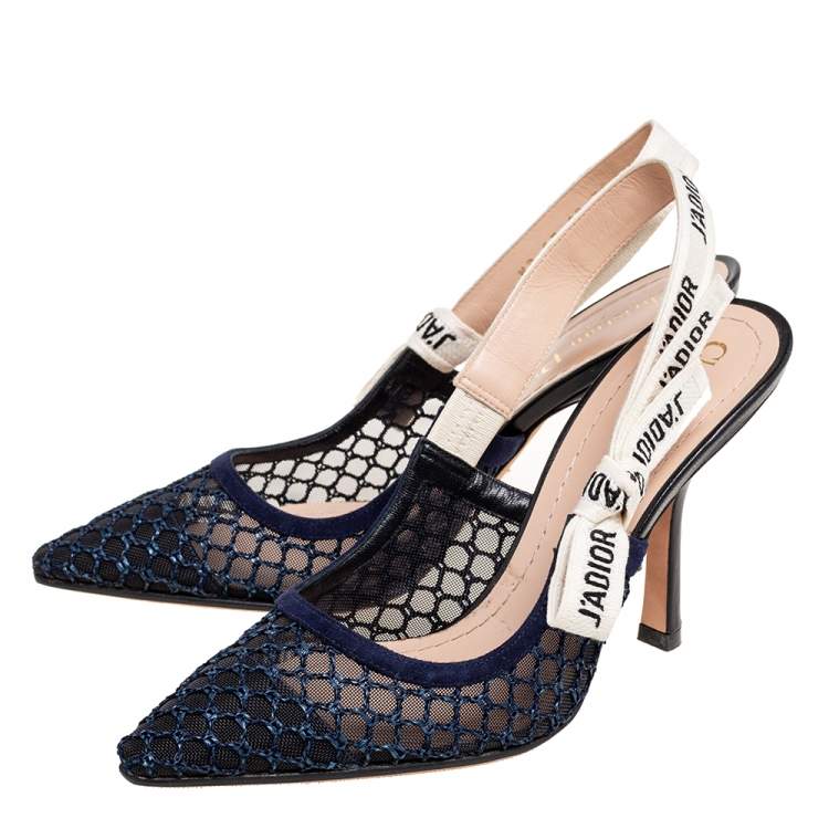Pre Owned Dior Blue Mesh And Suede J'adior Pointed Toe Slingback Sandals Size 36