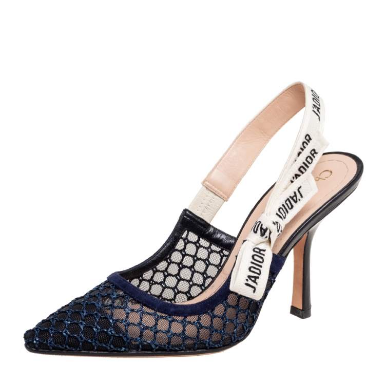 Pre Owned Dior Blue Mesh And Suede J'adior Pointed Toe Slingback Sandals Size 36