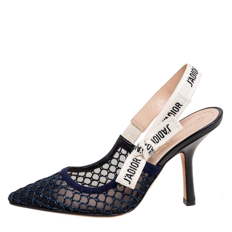 Pre Owned Dior Blue Mesh And Suede J'adior Pointed Toe Slingback Sandals Size 36