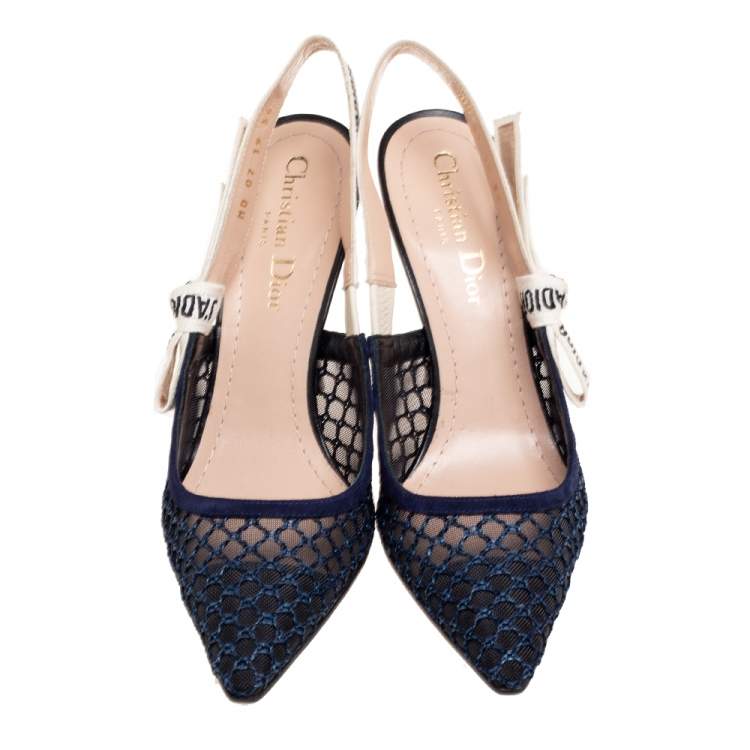 Pre Owned Dior Blue Mesh And Suede J'adior Pointed Toe Slingback Sandals Size 36