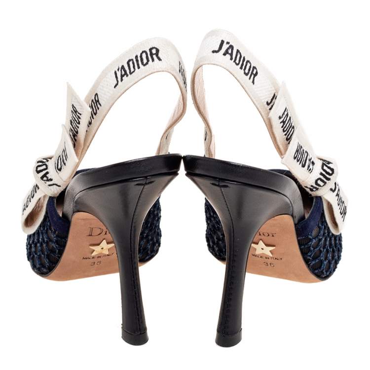 Pre Owned Dior Blue Mesh And Suede J'adior Pointed Toe Slingback Sandals Size 36