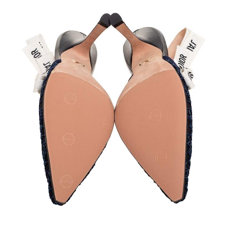 Pre Owned Dior Blue Mesh And Suede J'adior Pointed Toe Slingback Sandals Size 36
