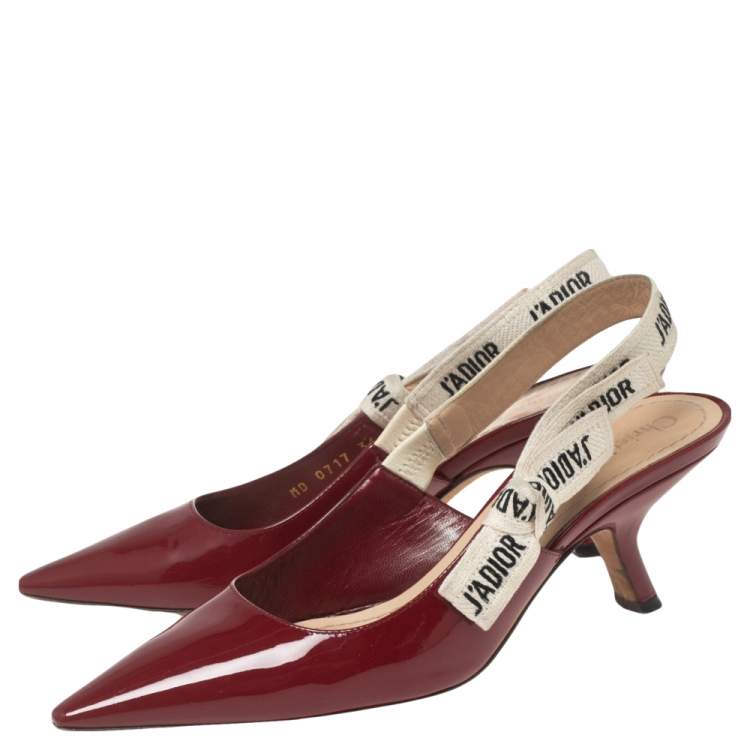Pre Owned Dior Burgundy Patent Leather J'adior Slingback Pumps Size 36