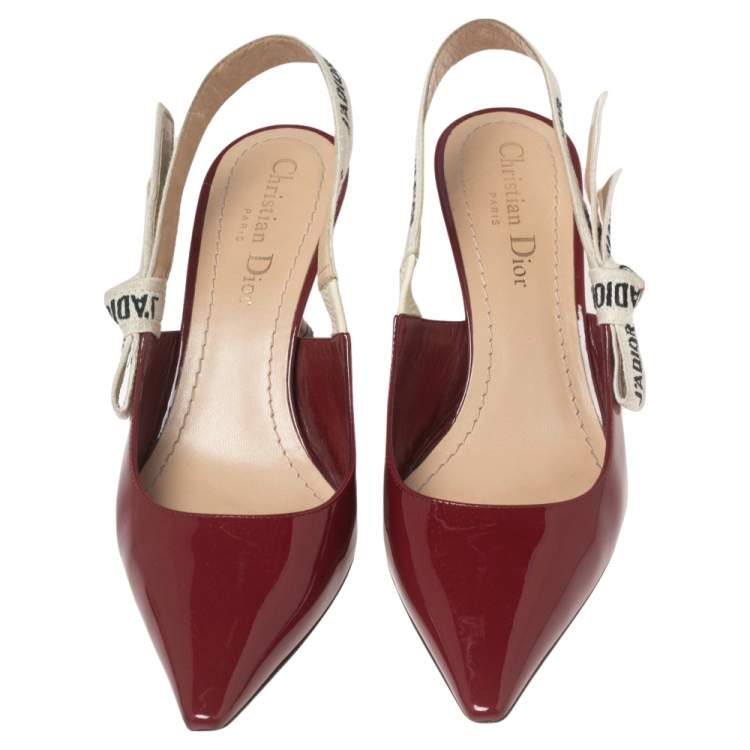 Pre Owned Dior Burgundy Patent Leather J'adior Slingback Pumps Size 36