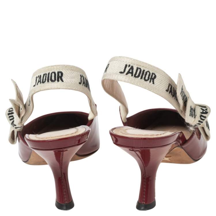 Pre Owned Dior Burgundy Patent Leather J'adior Slingback Pumps Size 36