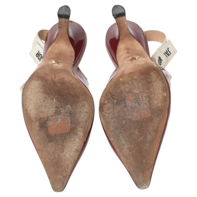 Pre Owned Dior Burgundy Patent Leather J'adior Slingback Pumps Size 36