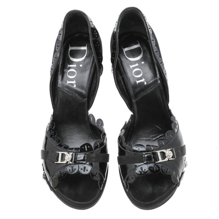 Pre Owned Dior Black Patent Leather And Satin Platform D'orsay Sandals Size 36.5