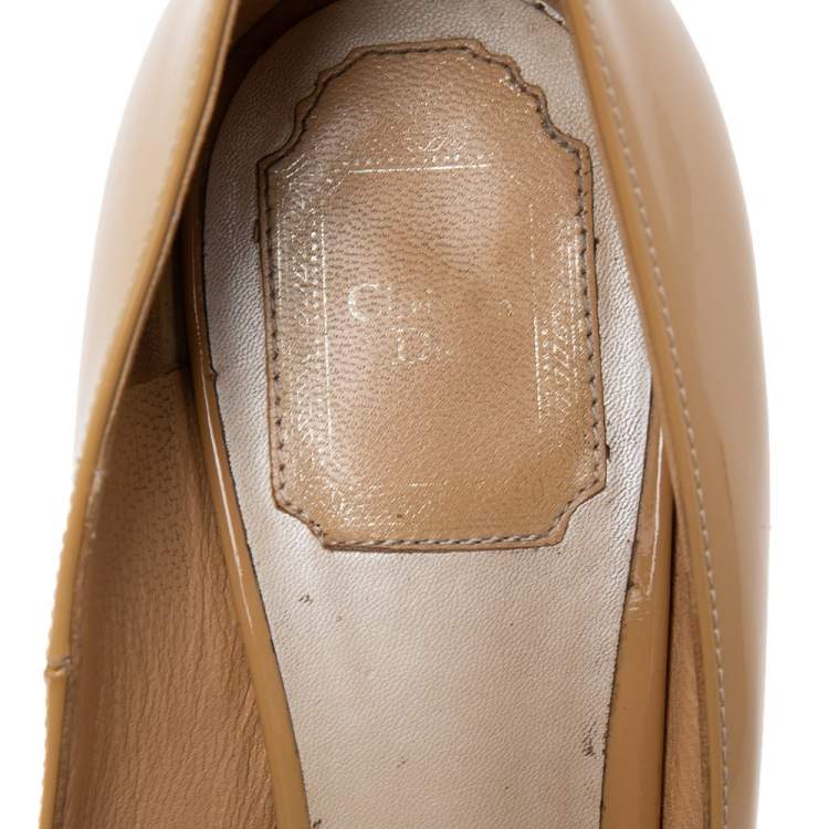 Pre Owned Christian Dior Beige Patent Leather Miss Dior Peep-Toe Pumps Size 38
