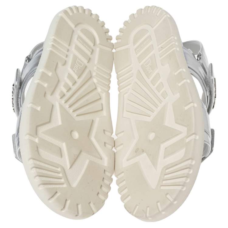 Pre Owned Dior Silver Leather Velcro Flat Sandals Size 39