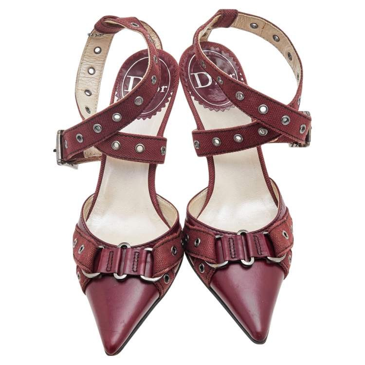 Pre Owned Dior Burgundy Leather Ankle Strap Sandals Size 37