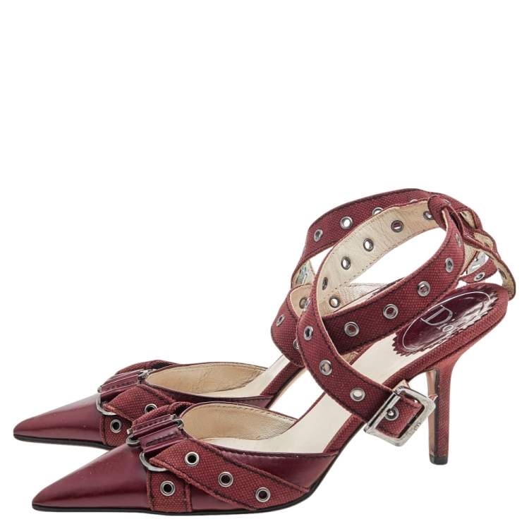 Pre Owned Dior Burgundy Leather Ankle Strap Sandals Size 37