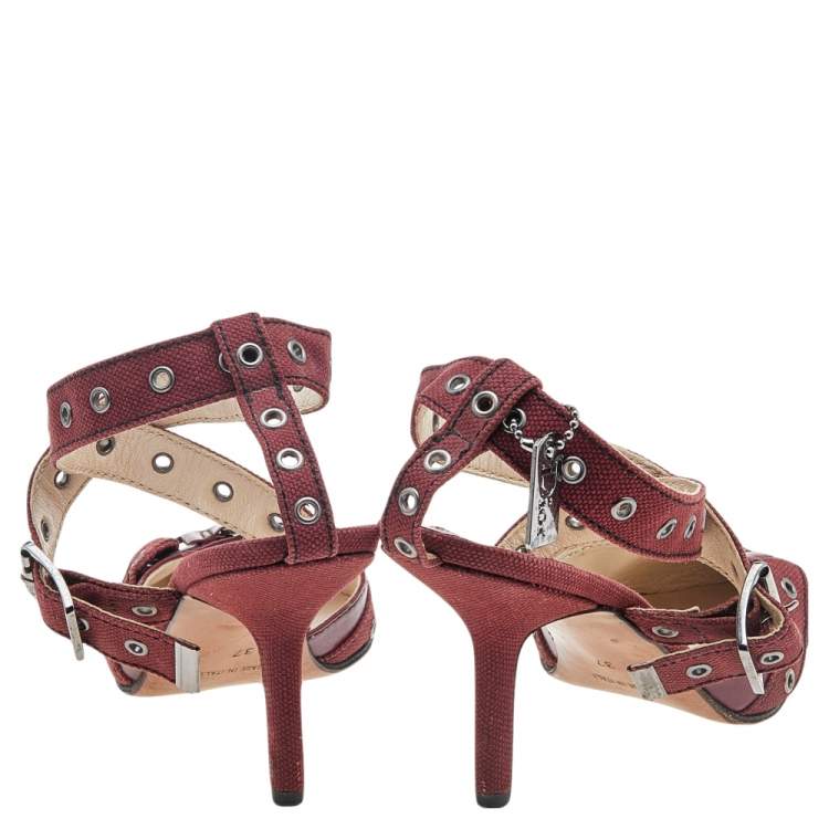 Pre Owned Dior Burgundy Leather Ankle Strap Sandals Size 37