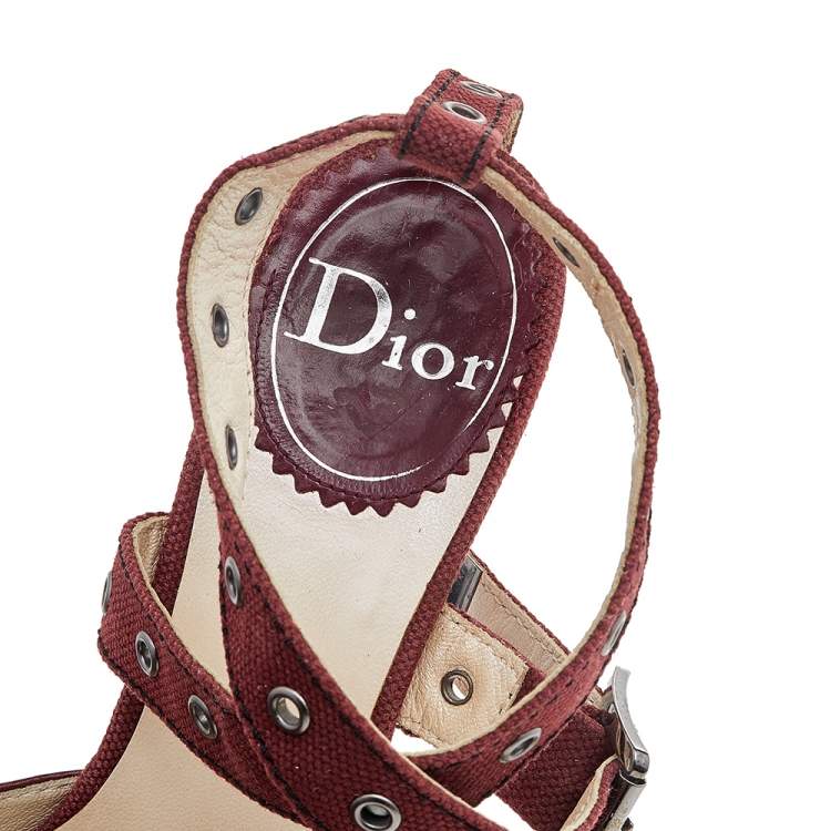 Pre Owned Dior Burgundy Leather Ankle Strap Sandals Size 37