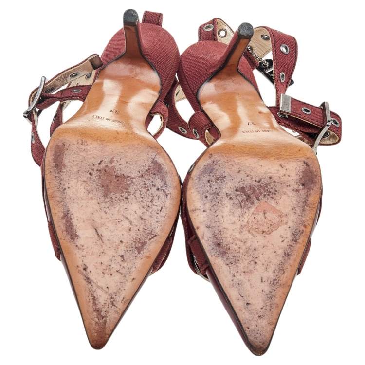 Pre Owned Dior Burgundy Leather Ankle Strap Sandals Size 37
