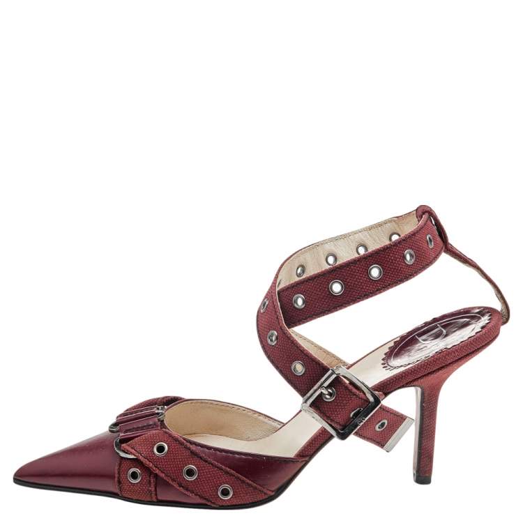 Pre Owned Dior Burgundy Leather Ankle Strap Sandals Size 37