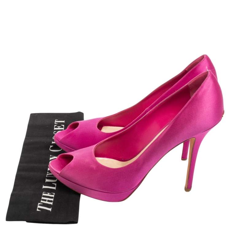 Pre Owned Dior Pink Satin Miss Dior Peep-Toe Pumps Size 40.5