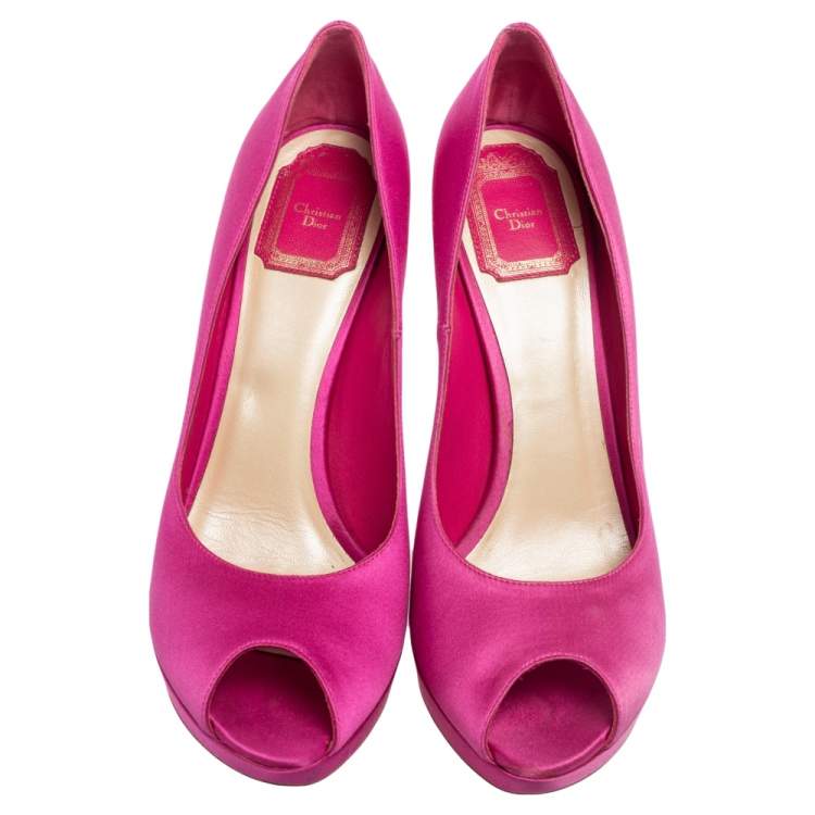 Pre Owned Dior Pink Satin Miss Dior Peep-Toe Pumps Size 40.5